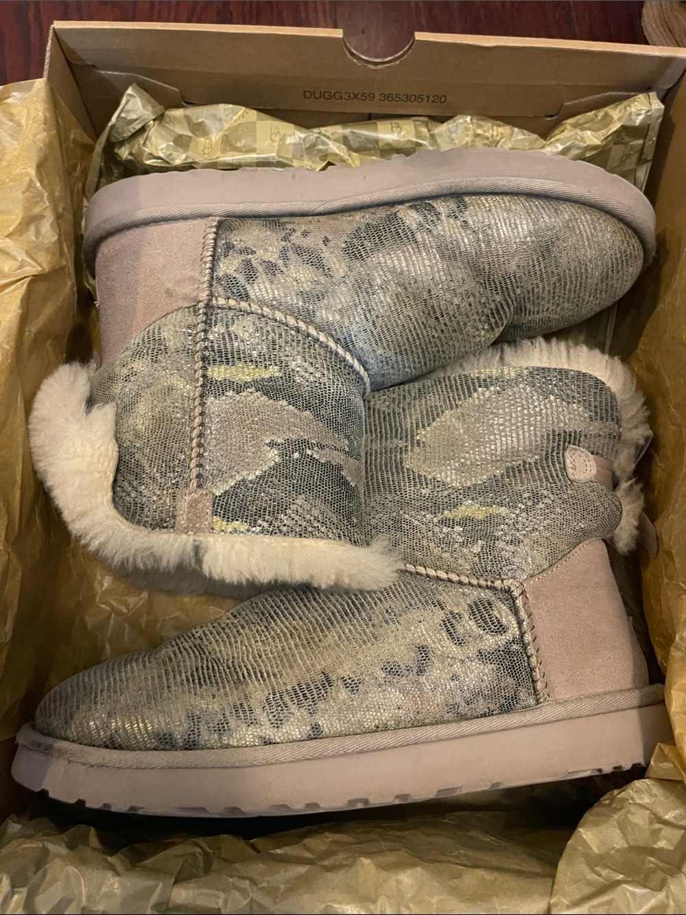 UGG Women Faux Snake Skin Print Shearling Boot